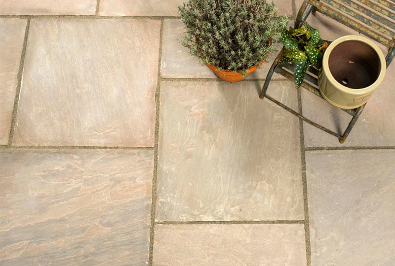 Autumn umber sandstone patio paving